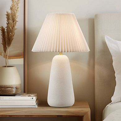 Textured Ceramic Table Lamp with Fluted Fabric Shade White