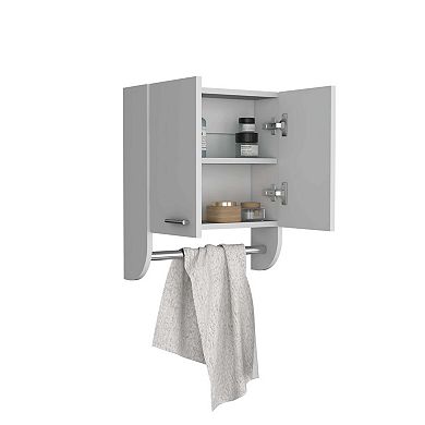 Optim Medicine Cabinet With Towel Holder 17.4" Wide Medice Cabinet Organizer With Two Shelves.