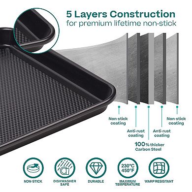 Baker's Secret Baking Sheet Pan Set, 3x Cookie Sheets Extra Thick 0.6mm Diamond Base