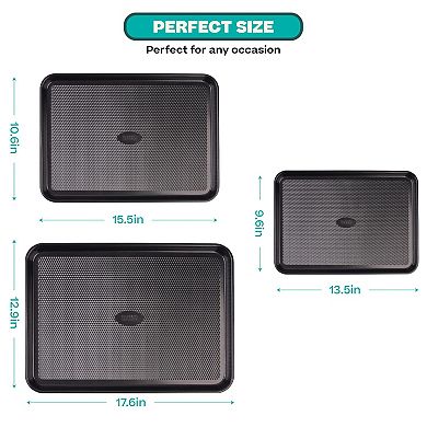 Baker's Secret Baking Sheet Pan Set, 3x Cookie Sheets Extra Thick 0.6mm Diamond Base