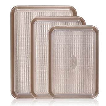 Baker's Secret Baking Sheet Pan Set, 3x Cookie Sheets Extra Thick 0.6mm Diamond Base