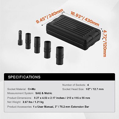 Wheel Lug Nut Flip Socket Set, Metric and SAE Impact Sockets with Storage Case