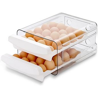 40-Egg Capacity Clear Refrigerator Tray, 2-Layer Stackable Storage Box