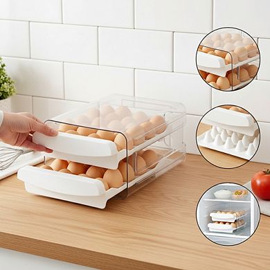 40-Egg Capacity Clear Refrigerator Tray, 2-Layer Stackable Storage Box