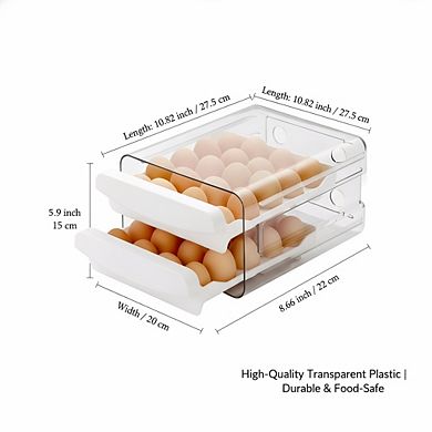 40-Egg Capacity Clear Refrigerator Tray, 2-Layer Stackable Storage Box