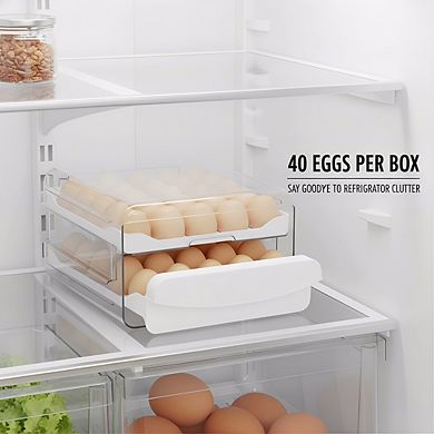 40-Egg Capacity Clear Refrigerator Tray, 2-Layer Stackable Storage Box