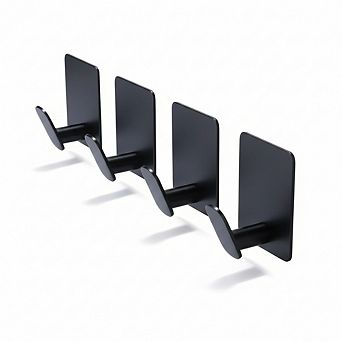 Matte Black Stainless Steel Adhesive Hooks, 4 Pack Stick-On for Bathroom or Kitchen