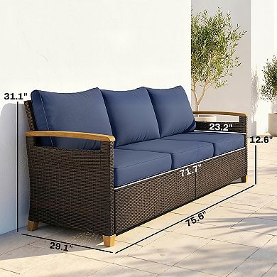Outsunny 3 Seater Outdoor Couch Sofa with Cushioned Wide Seats,
