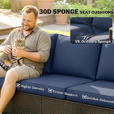 Outsunny 3 Seater Outdoor Couch Sofa with Cushioned Wide Seats,