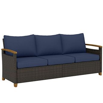 Outsunny 3 Seater Outdoor Couch Sofa with Cushioned Wide Seats,