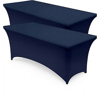 Navy Blue Spandex Tablecloth 2-Pack Fitted Washable Rectangular Cover