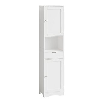 White MDF 67-Inch Tall Freestanding Bathroom Storage Cabinet with 2 Doors and Drawer