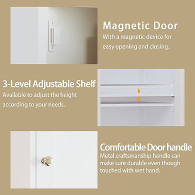 White MDF 67-Inch Tall Freestanding Bathroom Storage Cabinet with 2 Doors and Drawer