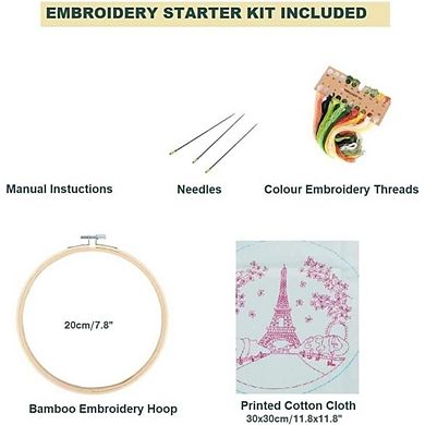 Orange Floral Embroidery Starter Kit for Beginners with Hoop Threads Needles