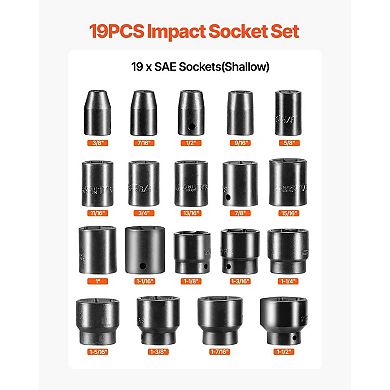 Impact Socket Set 19-Piece for Heavy-Duty Vehicle Maintenance and Repairs