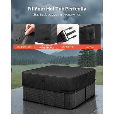 Outdoor Hot Tub Cover Protector with Waterproof Coating and Zipper Access