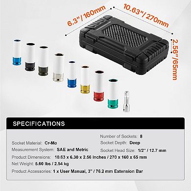 Lug Nut Impact Socket Set for Tire Changes, Drive with Extension Bar