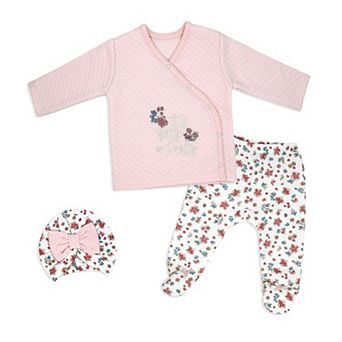 Baby Girls 3 pc Lightly Quilted Itty Bitty Layette Set, Pink Floral