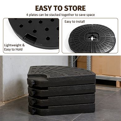 Heavy-Duty 4-Piece Black Cantilever Patio Umbrella Base Weight Fillable With Water Or Sand