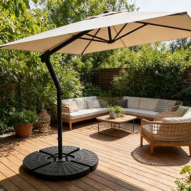Heavy-Duty 4-Piece Black Cantilever Patio Umbrella Base Weight Fillable With Water Or Sand