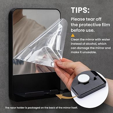 Fogless Shower Mirror with Razor Holder Suction Shaving Mirror Black