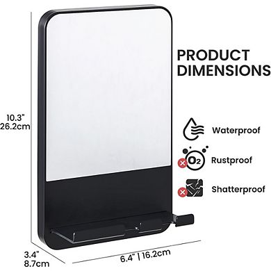 Fogless Shower Mirror with Razor Holder Suction Shaving Mirror Black