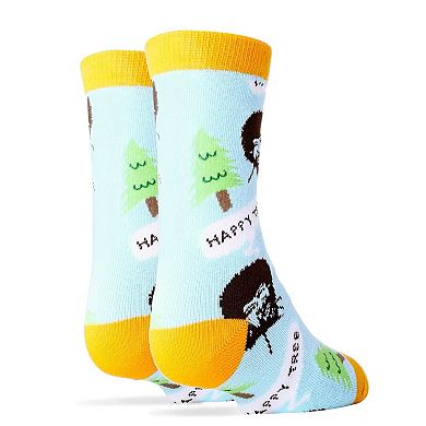 Kid's Crew Socks -Bob Ross Happy Tree Blue