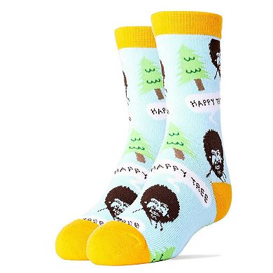 Kid's Crew Socks -Bob Ross Happy Tree Blue