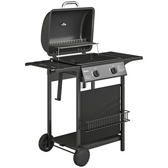 Outsunny 2 Burner Propane Gas Grill, 18000 BTU BBQ Grill with Wheels,