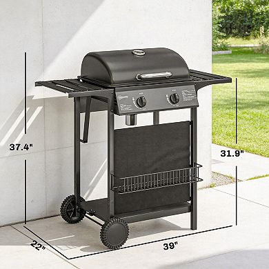 Outsunny 2 Burner Propane Gas Grill, 18000 BTU BBQ Grill with Wheels,