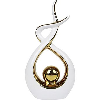 Modern Abstract Ceramic Statue White and Gold Decor