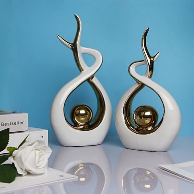 Modern Abstract Ceramic Statue White and Gold Decor