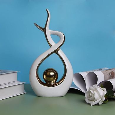 Modern Abstract Ceramic Statue White and Gold Decor