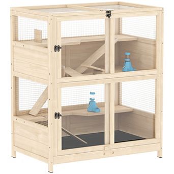 Wooden Hamster Cage, 4 tier Small Animal Cage with Mesh Flip Roof