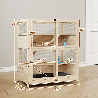 Wooden Hamster Cage, 4 Tier Small Animal Cage with Mesh Flip Roof