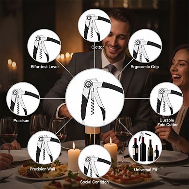 Stainless Steel Vertical Wine Opener, Compact Corkscrew with Foil Cutter