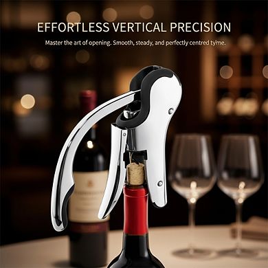 Stainless Steel Vertical Wine Opener, Compact Corkscrew with Foil Cutter