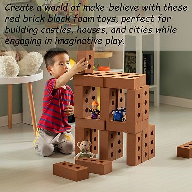 Construction Stacking Building Brick Block, Rectangle Foam Kids Pretend Play Creativity Toy, 50 Pack
