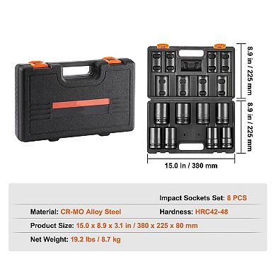 8-Piece Impact Socket Set Metric 27mm41mm with Plastic Toolbox for Garage