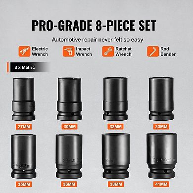 8-Piece Impact Socket Set Metric 27mm41mm with Plastic Toolbox for Garage