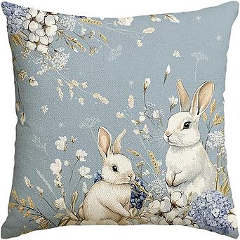 Easter Bunny Hydrangea Pillow Cover, Spring Floral Cushion Case