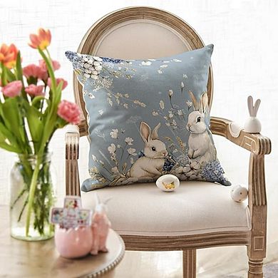 Easter Bunny Hydrangea Pillow Cover, Spring Floral Cushion Case