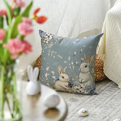 Easter Bunny Hydrangea Pillow Cover, Spring Floral Cushion Case