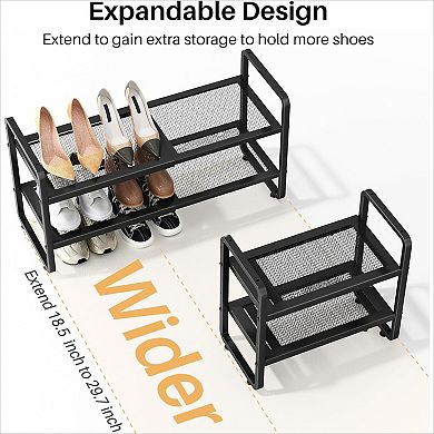 Expandable Shoe Rack 2 Tier Adjustable Metal for Closet