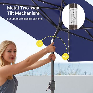 Sonkuki 10×6.5ft LED Rectangular Outdoor Patio Market Umbrella for Deck, Garden and Poolside