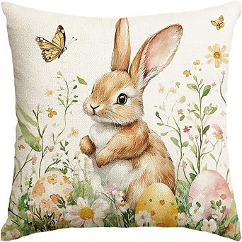 Easter Bunny Pillow Cover, Decorative Cushion Case with Spring Motifs