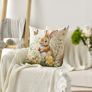 Easter Bunny Pillow Cover, Decorative Cushion Case with Spring Motifs