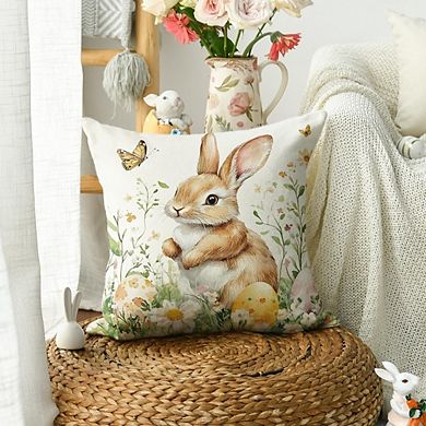 Easter Bunny Pillow Cover, Decorative Cushion Case with Spring Motifs