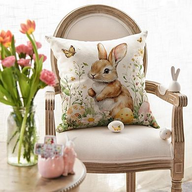 Easter Bunny Pillow Cover, Decorative Cushion Case with Spring Motifs