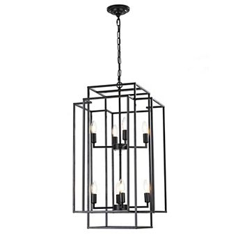 18" Modern 8-Light Black Geometric Pendant Chandelier Industrial Metal Frame, Adjustable Height